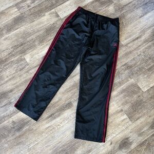 Adidas Black and Red Stripes Wide Leg Athletic Pants with Swish